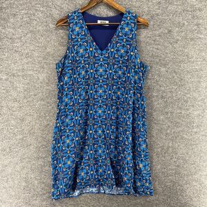 Verse Dress Women L Large Blue Floral Shift Short V-Neck Sleeveless Lined Rayon